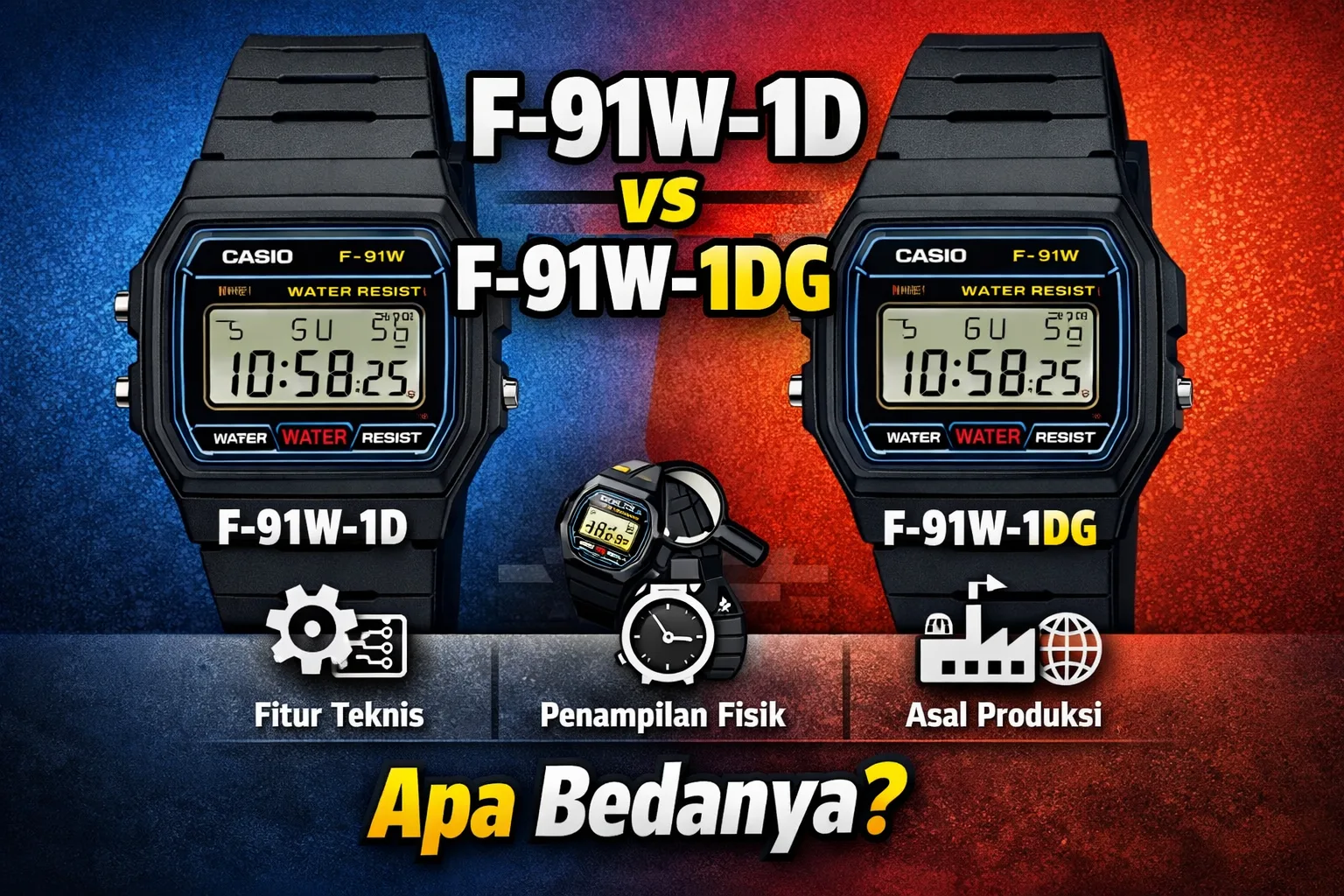 Perbedaan Casio F-91W-1D dan F-91W-1DG